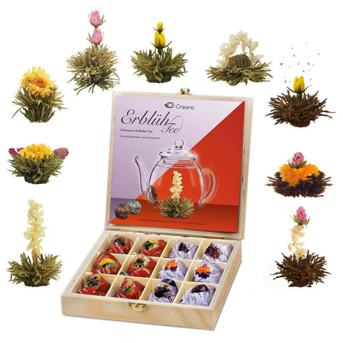 Creano Teeblumen Geschenkset in Teekiste aus Holz - Feinkost Tasha