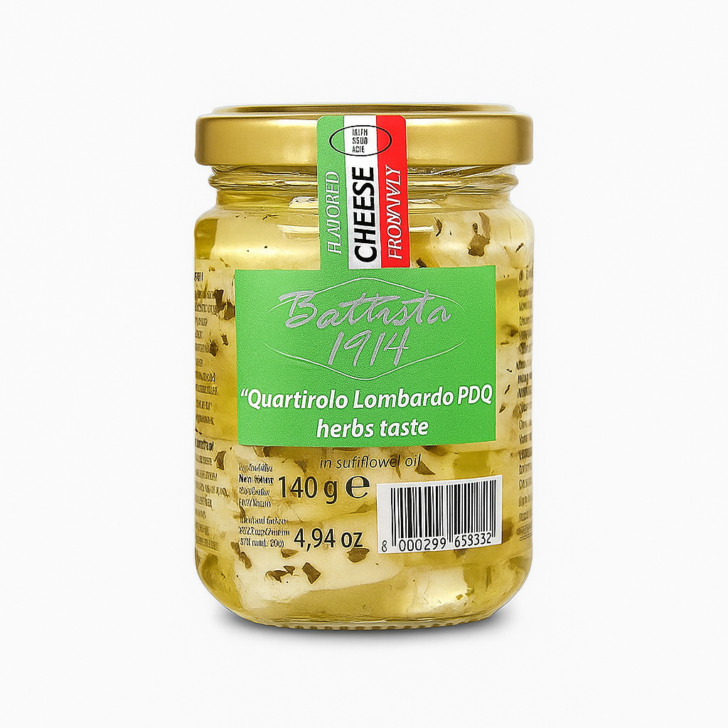 Quartirolo Lombardo g.U. in Öl mit Kräutern – Italienischer Genuss in seiner feinsten Form 140g