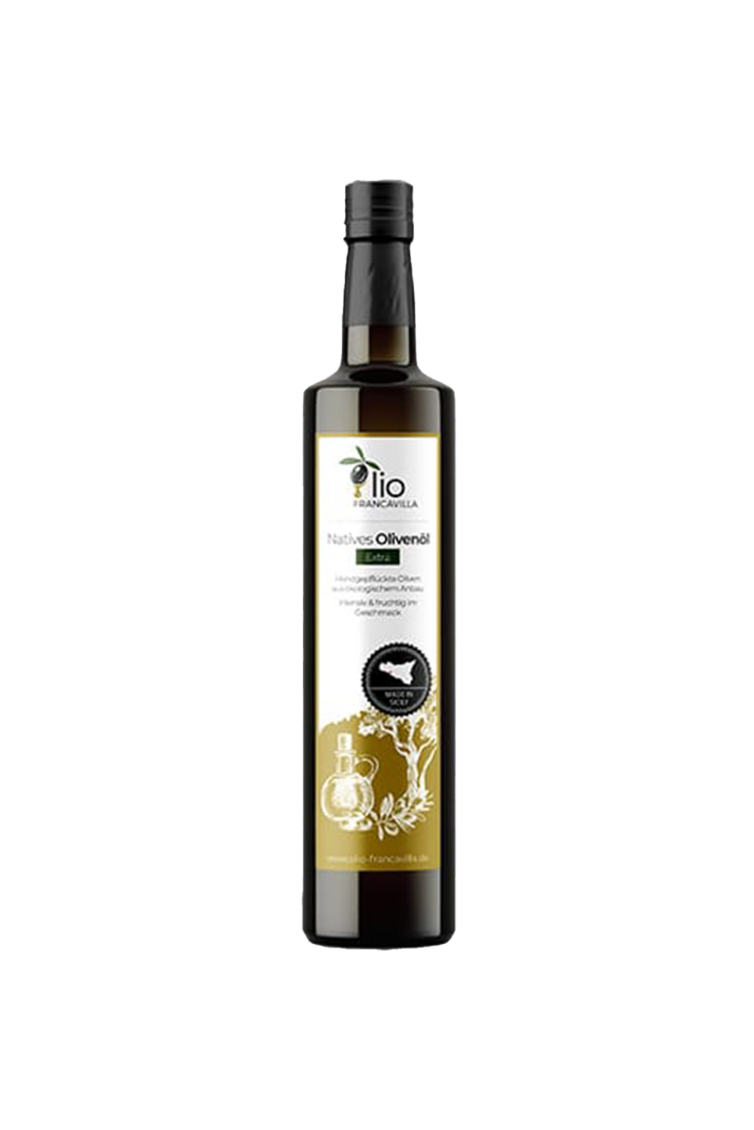 Francavilla Natives Olivenöl Extra 1L – hochwertiges kaltgepresstes Olivenöl aus Sizilien, fruchtig und aromatisch. Ideal für Salate, Pasta, Grillgerichte und mediterrane Küche.