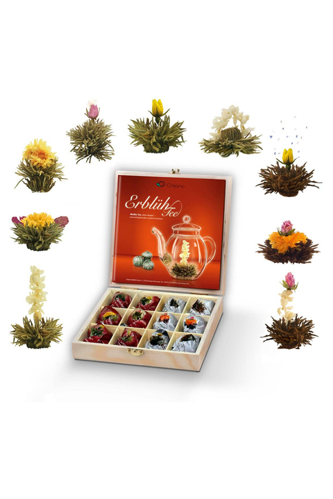 Creano Teeblumen Geschenkset in Teekiste aus Holz
